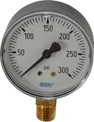 Wika - 2-1/2" Dial, 1/4 Thread, 0-300 Scale Range, Pressure Gauge - Lower Connection Mount, Accurate to 3-2-3% of Scale - Industrial Tool & Supply