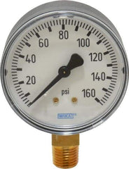 Wika - 2-1/2" Dial, 1/4 Thread, 0-160 Scale Range, Pressure Gauge - Lower Connection Mount, Accurate to 3-2-3% of Scale - Industrial Tool & Supply