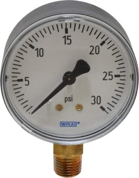 Wika - 2-1/2" Dial, 1/4 Thread, 0-30 Scale Range, Pressure Gauge - Lower Connection Mount, Accurate to 3-2-3% of Scale - Industrial Tool & Supply