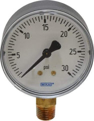Wika - 2-1/2" Dial, 1/4 Thread, 0-30 Scale Range, Pressure Gauge - Lower Connection Mount, Accurate to 3-2-3% of Scale - Industrial Tool & Supply
