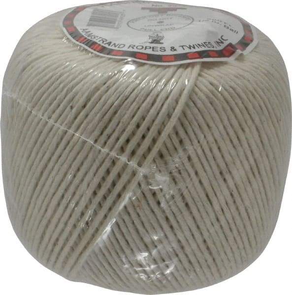 Made in USA - 0.058 Inch Diameter, Cotton Twine Ball - 45 Lbs. Breaking Strength, White, 1,190 Ft. per Lb. - Industrial Tool & Supply
