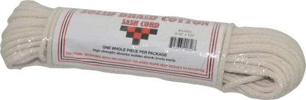 Made in USA - 100' Max Length Cotton Solid Braided Cotton Cord with Reinforced Core - 3/16" Diam, 250 Lb Capacity - Industrial Tool & Supply