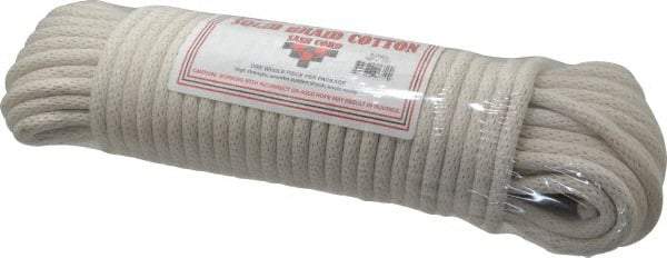 Made in USA - 100' Max Length Cotton Solid Braided Cotton Cord with Reinforced Core - 3/8" Diam, 925 Lb Capacity - Industrial Tool & Supply