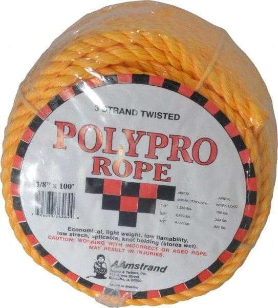 Value Collection - 100' Max Length Polypropylene Coilettes - 3/8" Diam, 2,240 Lb Capacity - Industrial Tool & Supply