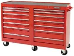 Proto - 1,800 Lb Capacity, 14 Drawer Mobile Workstation - 54" Wide x 18" Deep x 42" High, Steel, Red - Industrial Tool & Supply