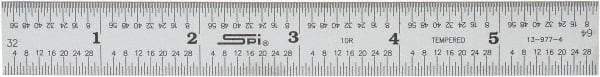 SPI - 6" Long, 1/64, 1/32" Graduation, Rigid Spring Steel Rule - 10R Graduation Style, 3/4" Wide, Silver, Satin Chrome Finish - Industrial Tool & Supply