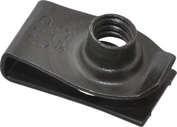 Value Collection - 1/4-20 Screw, 0.025 to 0.15" Thick, Spring Steel Extruded Tapped Hole U Nut - 17/32" Center Edge, Black Phosphate Finish - Industrial Tool & Supply