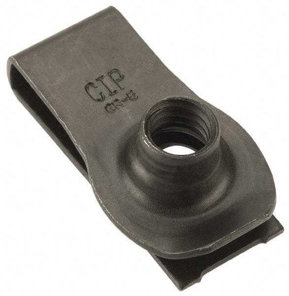 Value Collection - 3/8-16 Screw, 0.05 to 0.2" Thick, Spring Steel Extruded Tapped Hole U Nut - 1-1/8" Center Edge, Black Phosphate Finish - Industrial Tool & Supply