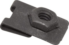 Value Collection - 1/4-20 Screw, 0.032 to 0.093" Thick, Spring Steel J Nut Retainer - 1/2" Center Edge, Black Phosphate Finish - Industrial Tool & Supply