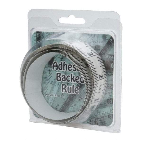 Made in USA - 3 Ft. Long x 1-1/4 Inch Wide, 1/16 Inch Graduation, Clear, Mylar Adhesive Tape Measure - Reads Right to Left, Horizontal Scale - Industrial Tool & Supply