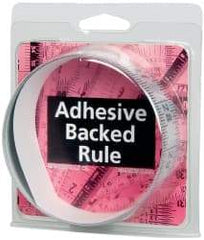 Made in USA - 3 Ft. Long x 1-1/4 Inch Wide, 1/16 Inch Graduation, Silver, Mylar Adhesive Tape Measure - Reads Left to Right, Horizontal Scale - Industrial Tool & Supply