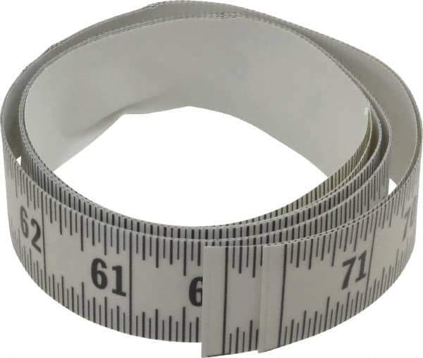 Made in USA - 6 Ft. Long x 1-1/4 Inch Wide, 1/16 Inch Graduation, Clear, Mylar Adhesive Tape Measure - Reads Right to Left, Horizontal Scale - Industrial Tool & Supply