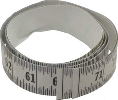 Made in USA - 6 Ft. Long x 1-1/4 Inch Wide, 1/16 Inch Graduation, Clear, Mylar Adhesive Tape Measure - Reads Right to Left, Horizontal Scale - Industrial Tool & Supply