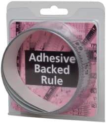 Made in USA - 6 Ft. Long x 1-1/4 Inch Wide, 1/16 Inch Graduation, Silver, Mylar Adhesive Tape Measure - Reads Left to Right, Horizontal Scale - Industrial Tool & Supply