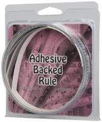 Made in USA - 9 Ft. Long x 1/2 Inch Wide, 1/16 Inch Graduation, Silver, Mylar Adhesive Tape Measure - Reads Right to Left, Horizontal Scale - Industrial Tool & Supply