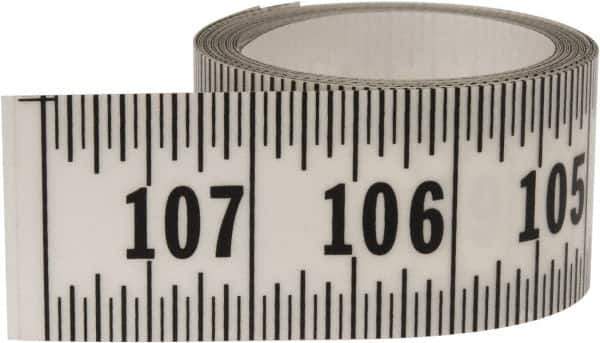 Made in USA - 9 Ft. Long x 1-1/4 Inch Wide, 1/16 Inch Graduation, Clear, Mylar Adhesive Tape Measure - Reads Right to Left, Horizontal Scale - Industrial Tool & Supply