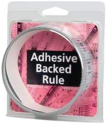 Made in USA - 9 Ft. Long x 1-1/4 Inch Wide, 1/16 Inch Graduation, Silver, Mylar Adhesive Tape Measure - Reads Left to Right, Horizontal Scale - Industrial Tool & Supply