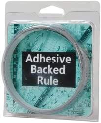 Made in USA - 12 Ft. Long x 1/2 Inch Wide, 1/16 Inch Graduation, Silver, Mylar Adhesive Tape Measure - Reads Right to Left, Horizontal Scale - Industrial Tool & Supply