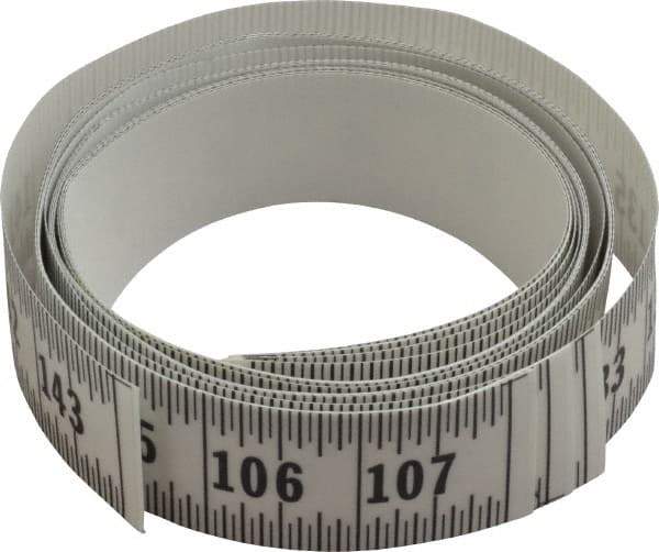 Made in USA - 12 Ft. Long x 1-1/4 Inch Wide, 1/16 Inch Graduation, Clear, Mylar Adhesive Tape Measure - Reads Left to Right, Horizontal Scale - Industrial Tool & Supply