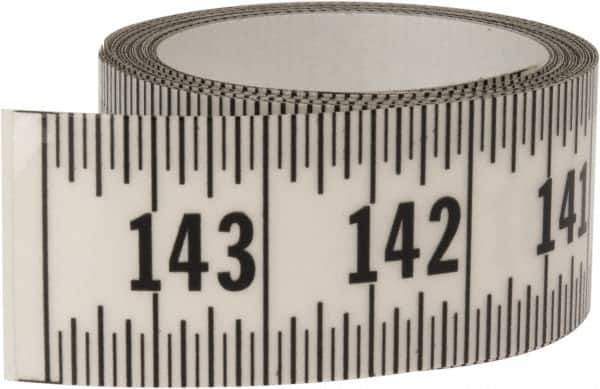 Made in USA - 12 Ft. Long x 1-1/4 Inch Wide, 1/16 Inch Graduation, Clear, Mylar Adhesive Tape Measure - Reads Right to Left, Horizontal Scale - Industrial Tool & Supply