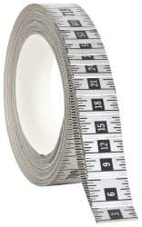 Made in USA - 60 Ft. Long x 1 Inch Wide, 1/16 Inch Graduation, Silver, Mylar Adhesive Tape Measure - Reads Right to Left, Horizontal Scale - Industrial Tool & Supply
