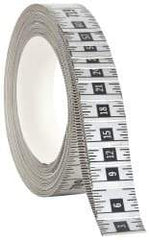 Made in USA - 60 Ft. Long x 1 Inch Wide, 1/16 Inch Graduation, Silver, Mylar Adhesive Tape Measure - Reads Right to Left, Horizontal Scale - Industrial Tool & Supply