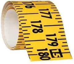 Made in USA - 15 Ft. Long x 3 Inch Wide, 1/4 Inch Graduation, Yellow, Mylar Adhesive Tape Measure - Reads Left to Right, Horizontal Scale - Industrial Tool & Supply