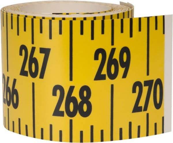 Made in USA - 22.5 Ft. Long x 3 Inch Wide, 1/4 Inch Graduation, Yellow, Mylar Adhesive Tape Measure - Reads Left to Right, Horizontal Scale - Industrial Tool & Supply