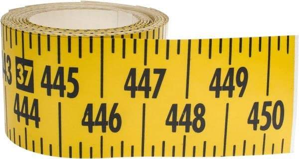 Made in USA - 45 Ft. Long x 3 Inch Wide, 1/4 Inch Graduation, Yellow, Mylar Adhesive Tape Measure - Reads Left to Right, Horizontal Scale - Industrial Tool & Supply