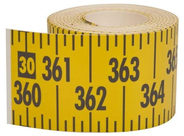 Made in USA - 60 Ft. Long x 3 Inch Wide, 1/4 Inch Graduation, Yellow, Mylar Adhesive Tape Measure - Reads Left to Right, Horizontal Scale - Industrial Tool & Supply