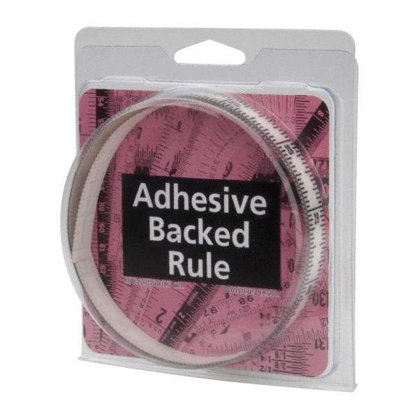 Made in USA - 3 Ft. Long x 1/2 Inch Wide, 1/16 Inch Graduation, Clear, Mylar Adhesive Tape Measure - Reads Top to Bottom, Vertical Rules - Industrial Tool & Supply