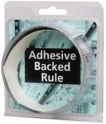 Made in USA - 3 Ft. Long x 1-1/4 Inch Wide, 1/16 Inch Graduation, Silver, Mylar Adhesive Tape Measure - Reads Bottom to Top, Vertical Rules - Industrial Tool & Supply