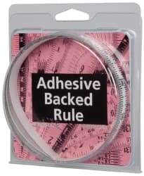 Made in USA - 6 Ft. Long x 1/2 Inch Wide, 1/16 Inch Graduation, Clear, Mylar Adhesive Tape Measure - Reads Bottom to Top, Vertical Rules - Industrial Tool & Supply