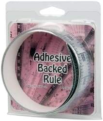 Made in USA - 6 Ft. Long x 1-1/4 Inch Wide, 1/16 Inch Graduation, Silver, Mylar Adhesive Tape Measure - Reads Bottom to Top, Vertical Rules - Industrial Tool & Supply