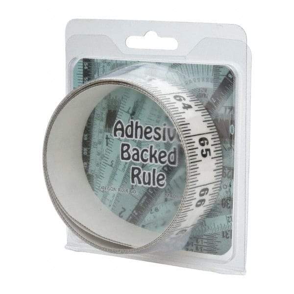 Made in USA - 9 Ft. Long x 1-1/4 Inch Wide, 1/16 Inch Graduation, Clear, Mylar Adhesive Tape Measure - Reads Bottom to Top, Vertical Rules - Industrial Tool & Supply