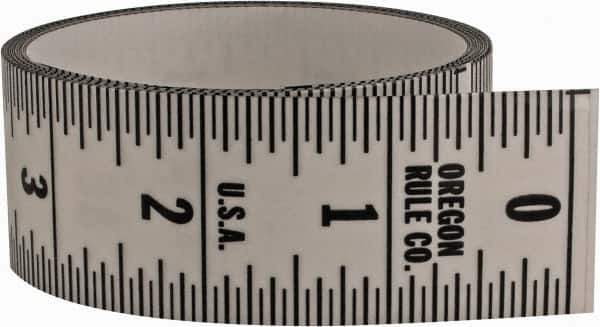Made in USA - 9 Ft. Long x 1-1/4 Inch Wide, 1/16 Inch Graduation, Clear, Mylar Adhesive Tape Measure - Reads Top to Bottom, Vertical Rules - Industrial Tool & Supply