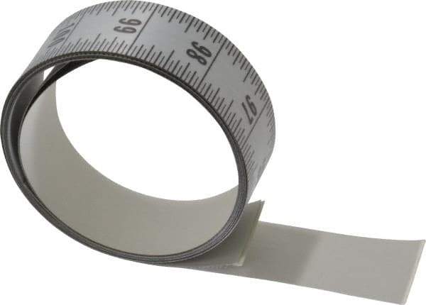 Made in USA - 9 Ft. Long x 1-1/4 Inch Wide, 1/16 Inch Graduation, Silver, Mylar Adhesive Tape Measure - Reads Top to Bottom, Vertical Rules - Industrial Tool & Supply