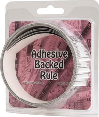 Made in USA - 12 Ft. Long x 1-1/4 Inch Wide, 1/16 Inch Graduation, Silver, Mylar Adhesive Tape Measure - Reads Bottom to Top, Vertical Rules - Industrial Tool & Supply