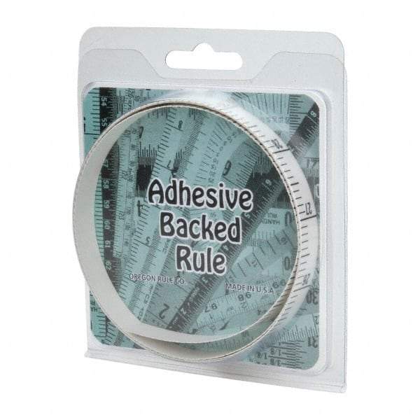 Made in USA - 3 Ft. Long x 1/2 Inch Wide, 1/10 Inch Graduation, White, Mylar Adhesive Tape Measure - Reads Top to Bottom, Vertical Rules - Industrial Tool & Supply