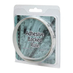 Made in USA - 3 Ft. Long x 1/2 Inch Wide, 1/10 Inch Graduation, White, Mylar Adhesive Tape Measure - Reads Top to Bottom, Vertical Rules - Industrial Tool & Supply