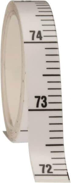 Made in USA - 9 Ft. Long x 1/2 Inch Wide, 1/10 Inch Graduation, White, Mylar Adhesive Tape Measure - Reads Bottom to Top, Vertical Rules - Industrial Tool & Supply