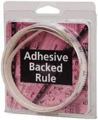 Made in USA - 12 Ft. Long x 1/2 Inch Wide, 1/10 Inch Graduation, White, Mylar Adhesive Tape Measure - Reads Bottom to Top, Vertical Rules - Industrial Tool & Supply