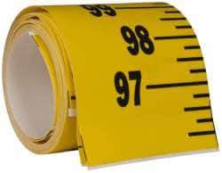 Made in USA - 12 Ft. Long x 3 Inch Wide, 1/4 Inch Graduation, Yellow, Mylar Adhesive Tape Measure - Reads Bottom to Top, Vertical Rules - Industrial Tool & Supply
