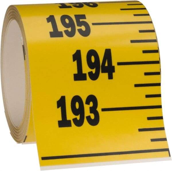 Made in USA - 20 Ft. Long x 3 Inch Wide, 1/4 Inch Graduation, Yellow, Mylar Adhesive Tape Measure - Reads Bottom to Top, Vertical Rules - Industrial Tool & Supply