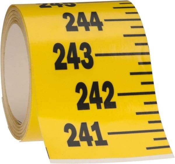Made in USA - 24 Ft. Long x 3 Inch Wide, 1/4 Inch Graduation, Yellow, Mylar Adhesive Tape Measure - Reads Bottom to Top, Vertical Rules - Industrial Tool & Supply
