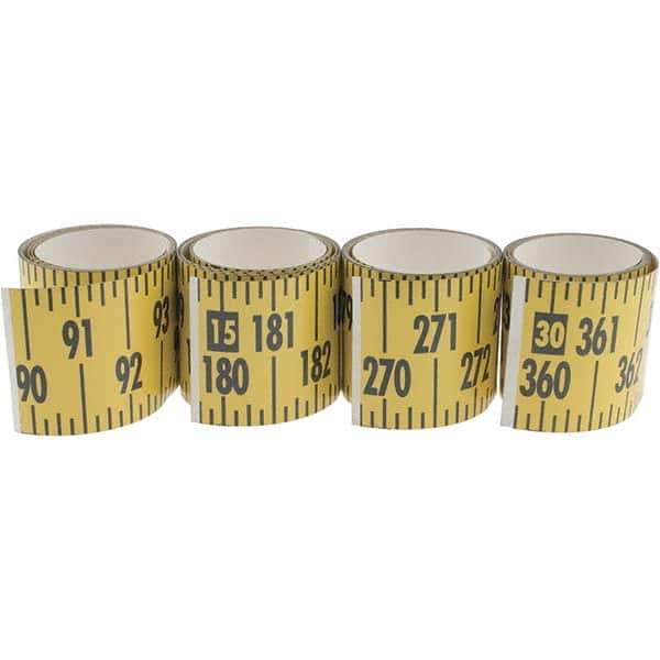 Made in USA - 32 Ft. Long x 3 Inch Wide, 1/4 Inch Graduation, Yellow, Mylar Adhesive Tape Measure - Reads Bottom to Top, Vertical Rules - Industrial Tool & Supply