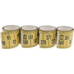 Made in USA - 32 Ft. Long x 3 Inch Wide, 1/4 Inch Graduation, Yellow, Mylar Adhesive Tape Measure - Reads Bottom to Top, Vertical Rules - Industrial Tool & Supply