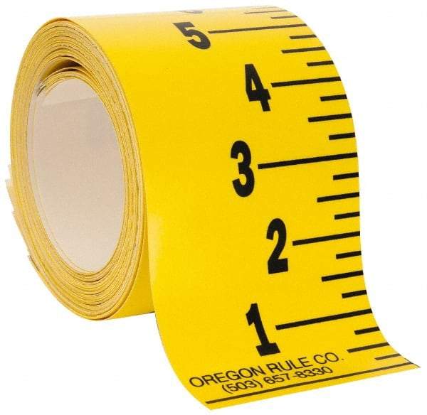 Made in USA - 36 Ft. Long x 3 Inch Wide, 1/4 Inch Graduation, Yellow, Mylar Adhesive Tape Measure - Reads Bottom to Top, Vertical Rules - Industrial Tool & Supply