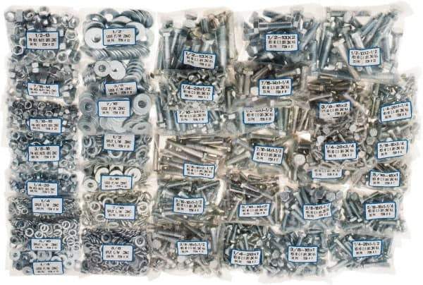 Value Collection - 2,875 Piece Steel Hex Head Cap Screw Bolt Assortment - 1/4-20 to 1/2-13 Thread, Grade 5 - Industrial Tool & Supply