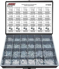 Value Collection - 1,200 Piece, #6-32 to 1/4-20, Steel Machine Screw Assortment - Round Head, Slotted Drive, 1/2 to 1" Long, Grade 2 - Industrial Tool & Supply